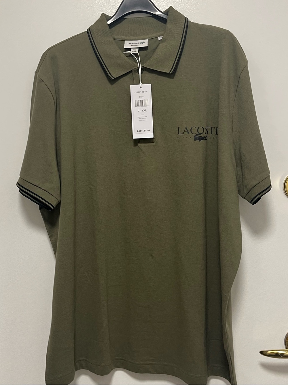 Lacoste Men's Olive Green Polo with Contrast Trim